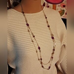 Elegant Purple and Silver Beaded Multistrand Necklace